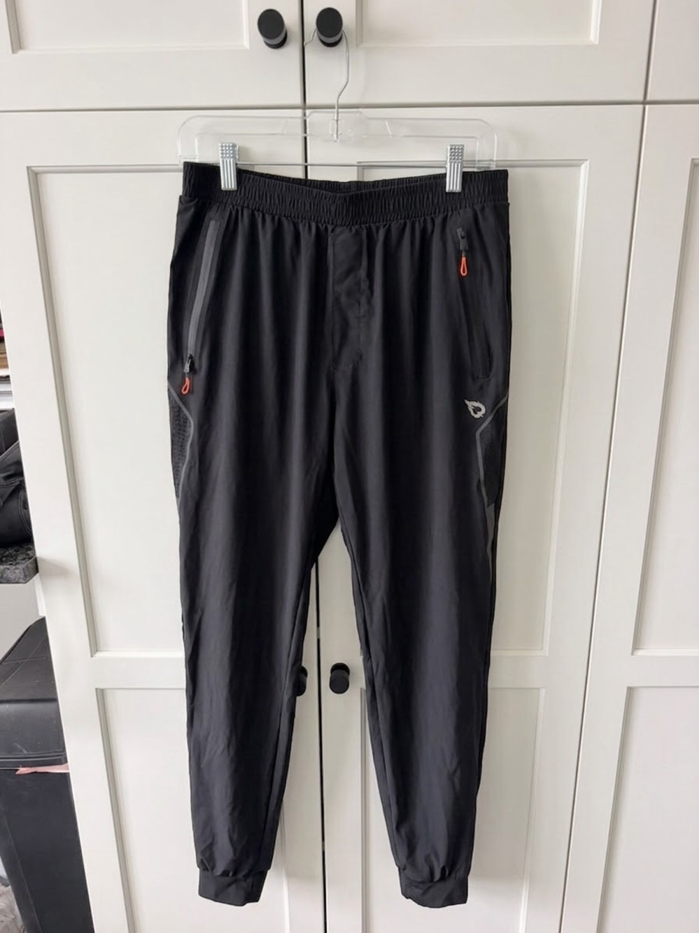Baleaf Black Men's Athletic/Hiking/Waterproof Joggers with Orange Zip Accents